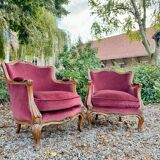 Pair of Louis XV Style Walnut Bergeres, 19th Century