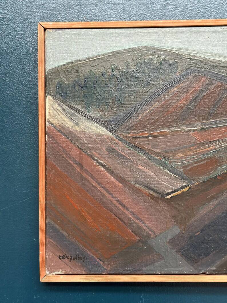 Original Swedish Oil on Canvas – “Glumslövs Backar” by Eric Julius – Signed – Vintage & Framed – 49 × 41 cm