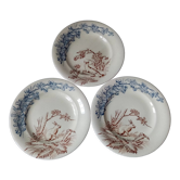 Series of 3 flat plates in iron earth, clairefontaine, hunting model