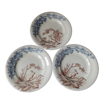 Series of 3 flat plates in iron earth, clairefontaine, hunting model