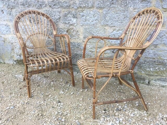 2 armchairs in old rattan