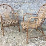 2 armchairs in old rattan