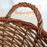 Large vintage dark wicker basket with handles