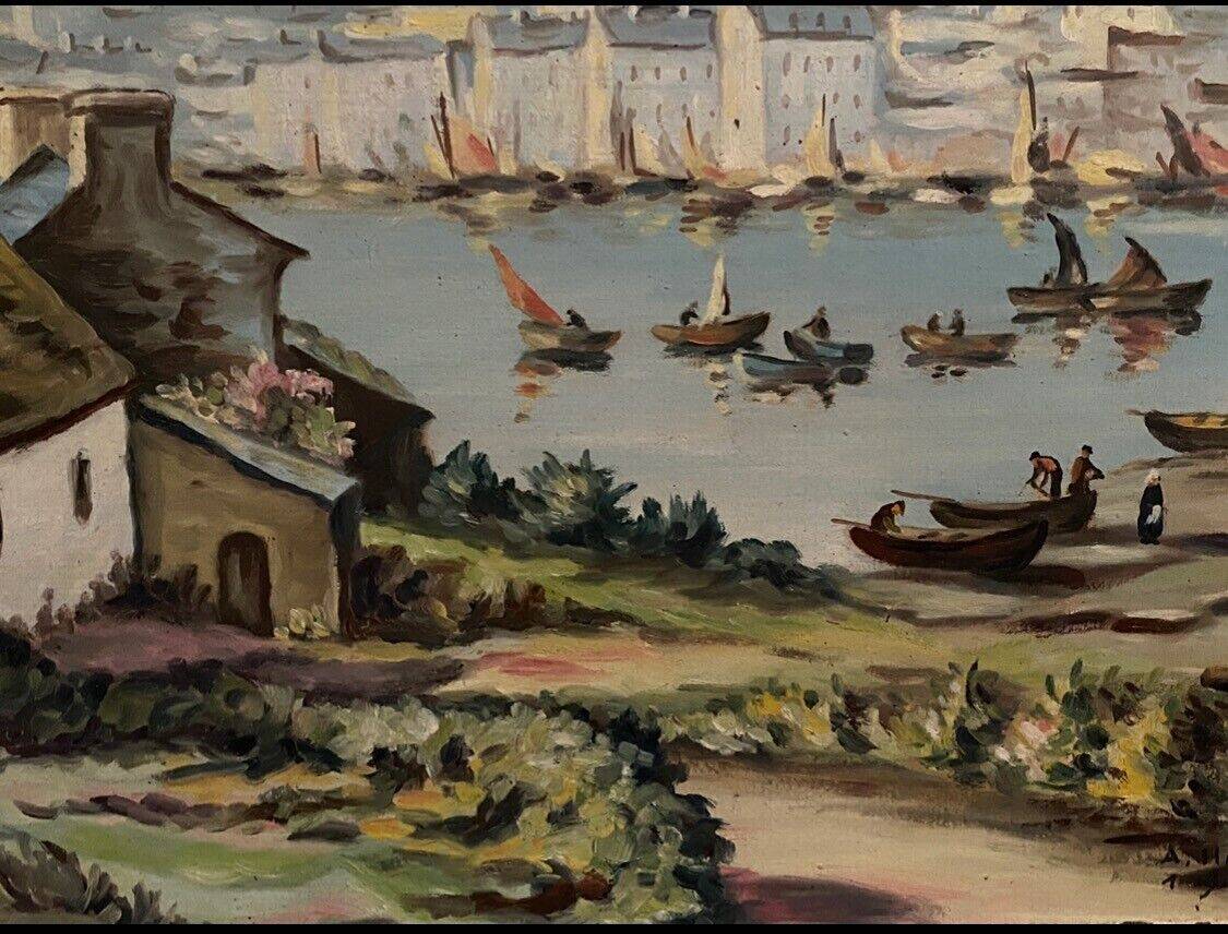 Breton landscape oil signed A. Hensel or Henset mid-20th century frame