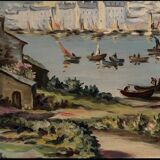 Breton landscape oil signed A. Hensel or Henset mid-20th century frame