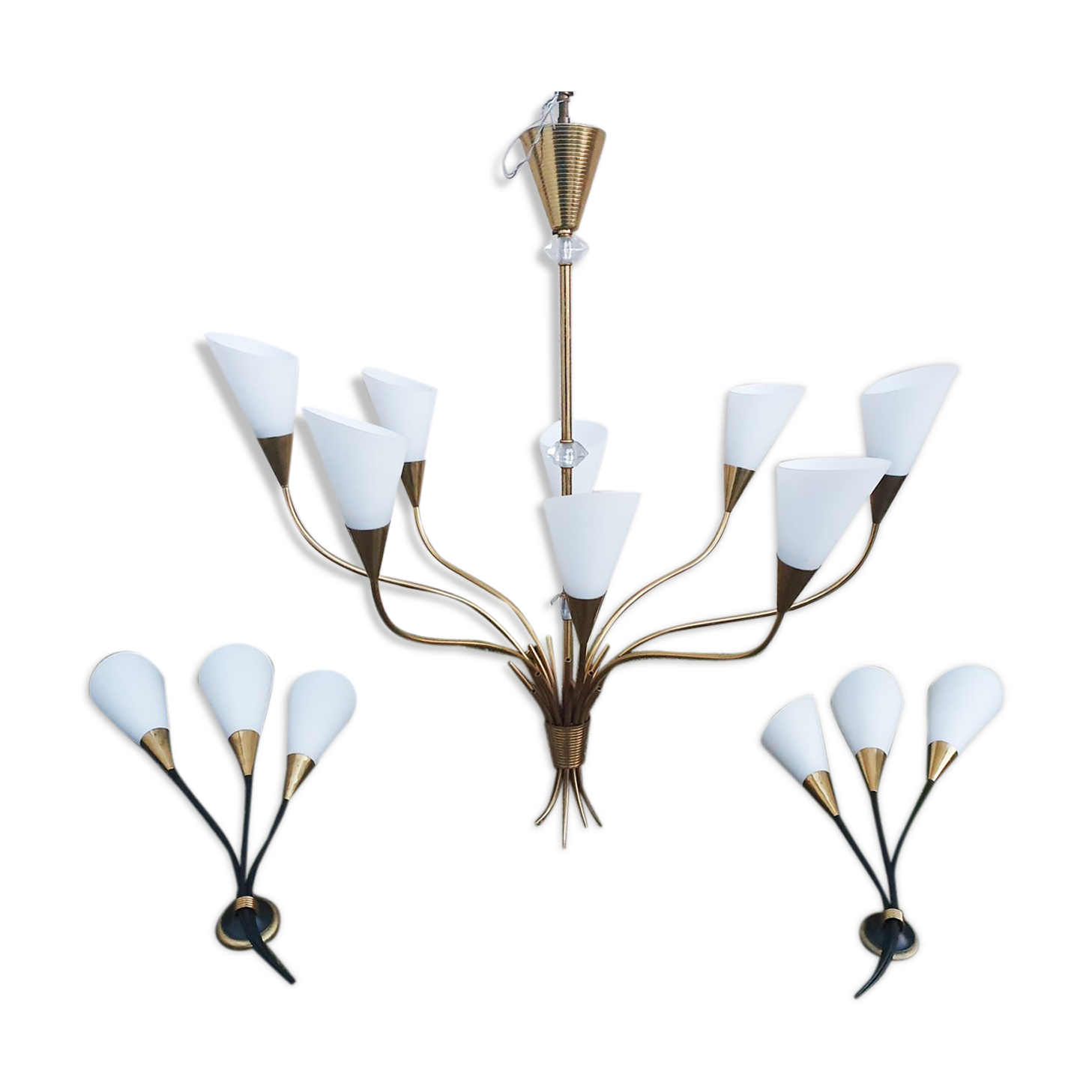 Hanging lamp and sonces "Arum" Arlus, Paris, 1957, modernist, creation Jean Royère