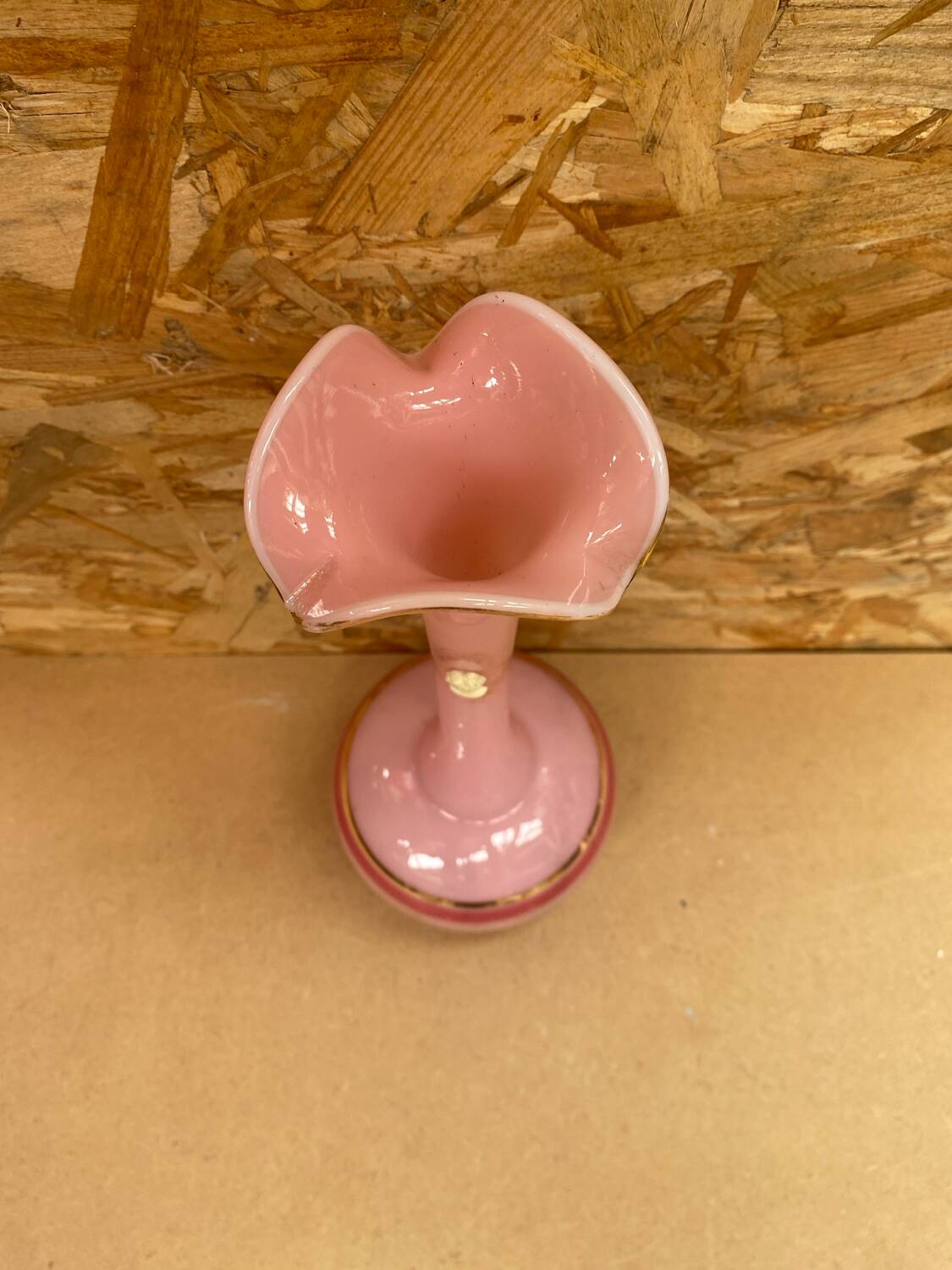 Old Pink Opaline Soliflore Vase + Vintage Gold & Camé Decor