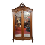 antique walnut carved wardrobe – Louis XV style – mirror doors – 19th century