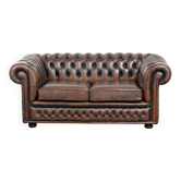 Nice cow leather Chesterfield 2-seater sofa in English style
