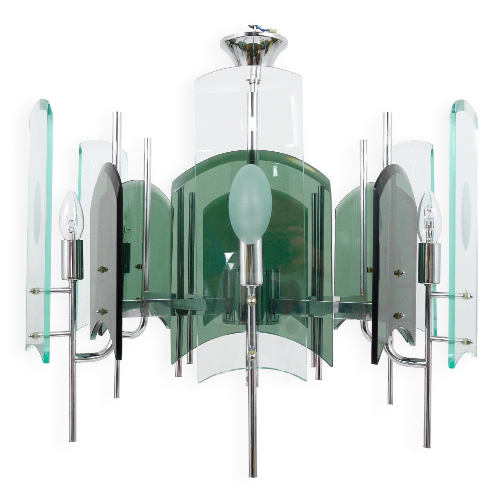 Large glass pendant lamp in Fontana Arte style, mid-century, Italy, 1960s.