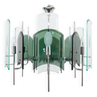 Large glass pendant lamp in Fontana Arte style, mid-century, Italy, 1960s.