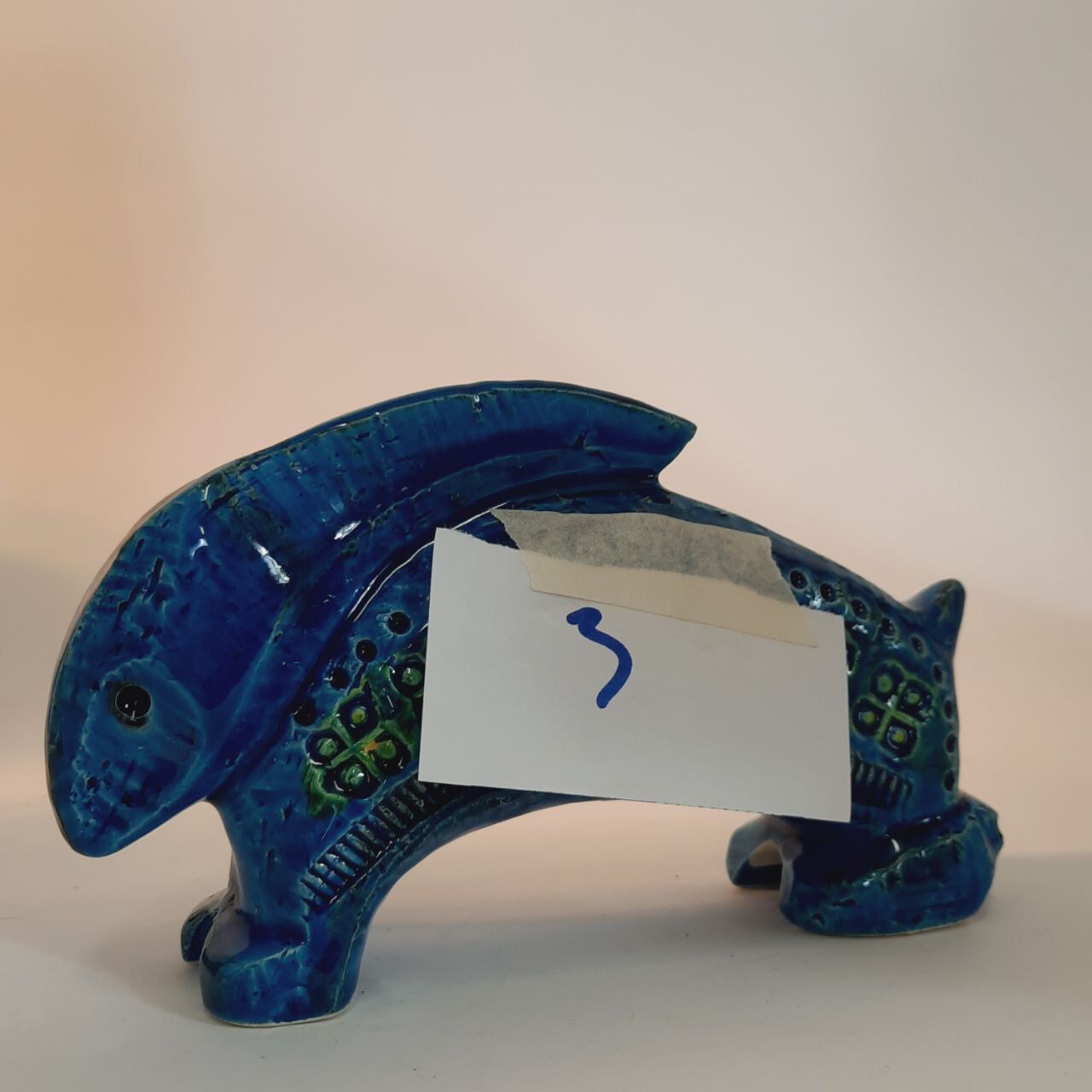 Rabbit statue, vintage, Aldo Londi for Bitossi, Rimini blue series