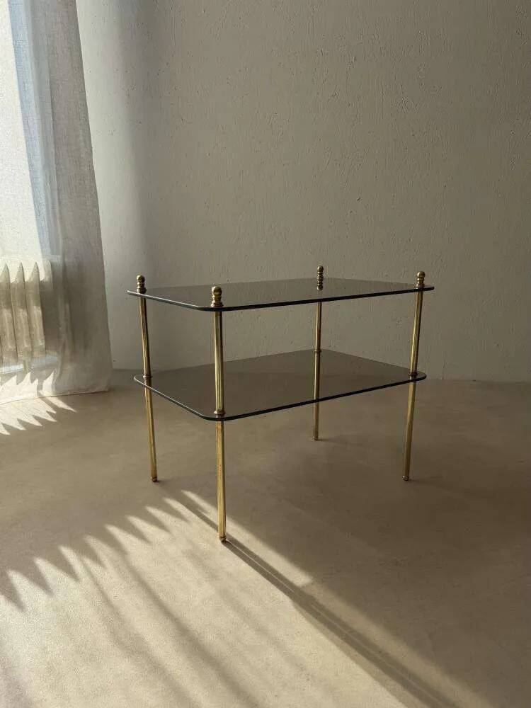 Vintage brass side table with smoked glass, 1970s