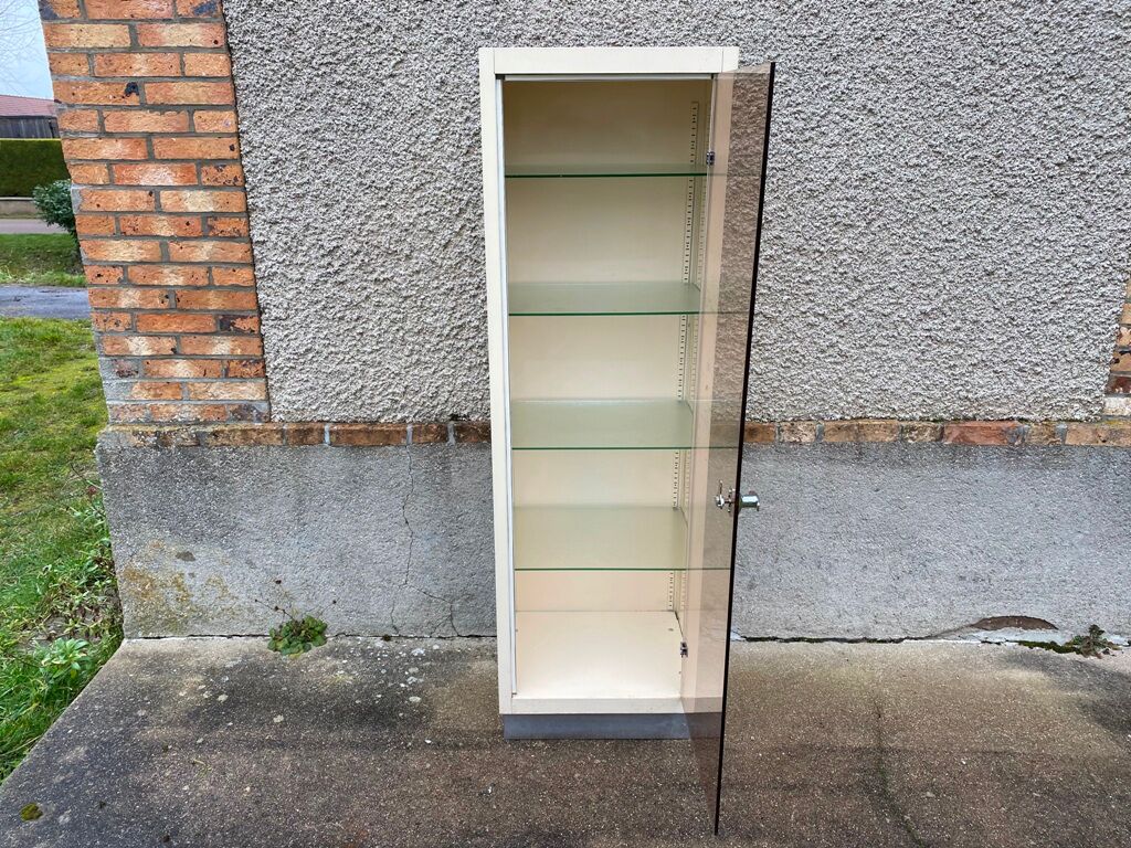 Medical cabinet showcase metal and vintage industrial glass 1950