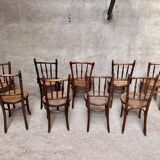 Series of 7 old bar cane cane bistro chairs