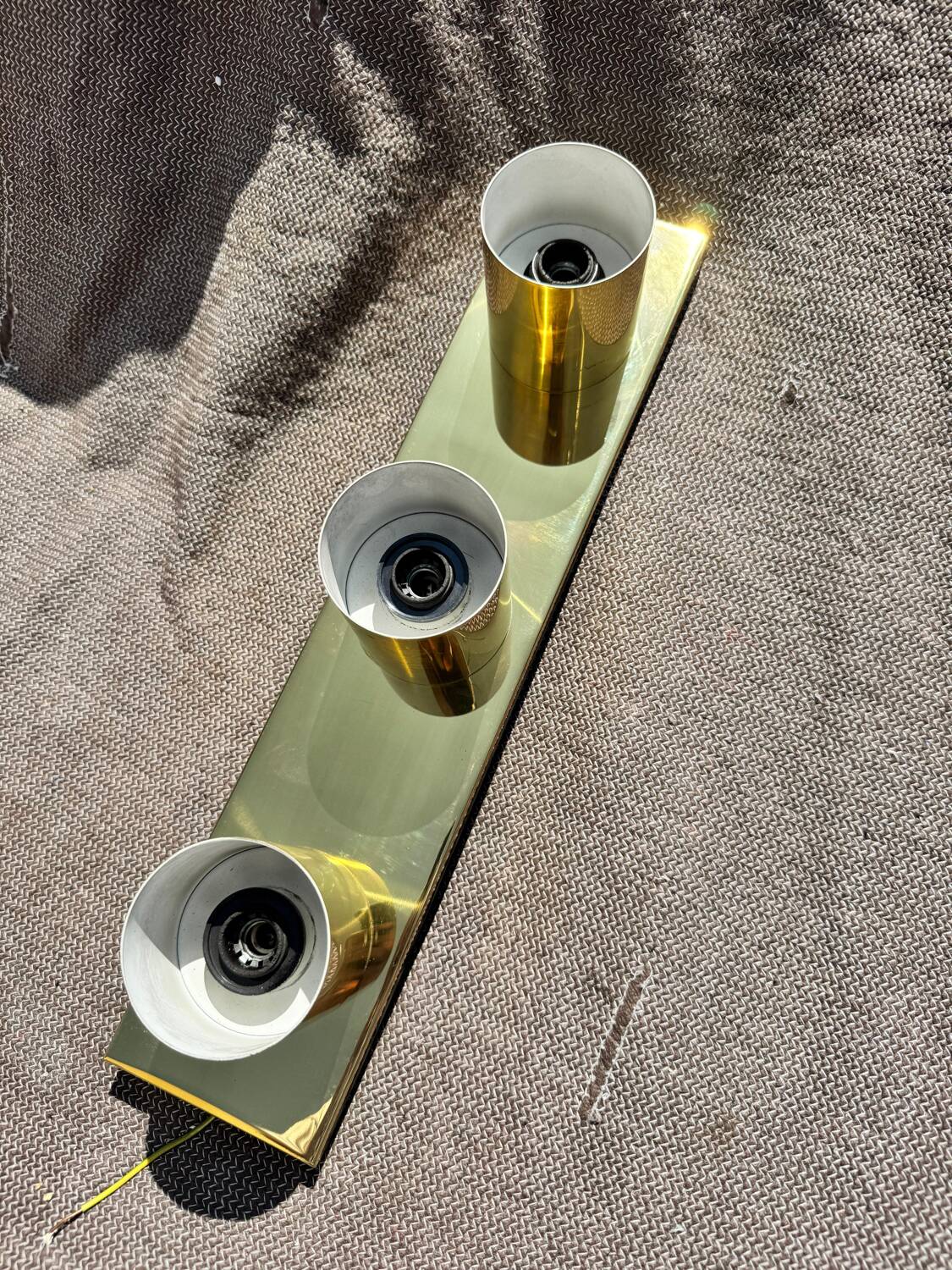 Minimalist 60s brass wall light with 3 sockets by Beisl Leuchte, Germany