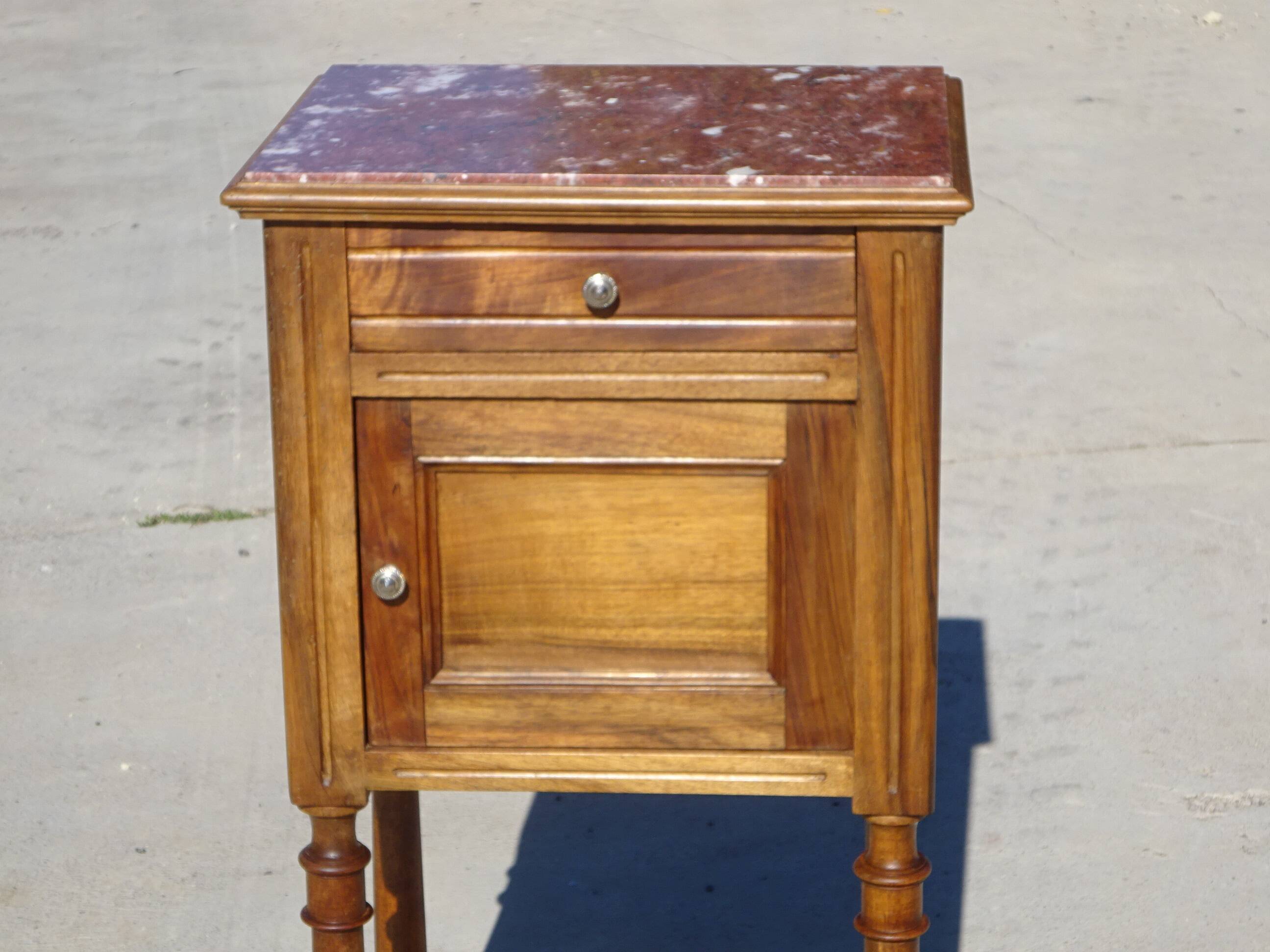 Antique nightstand in walnut and marble, Louis XVI