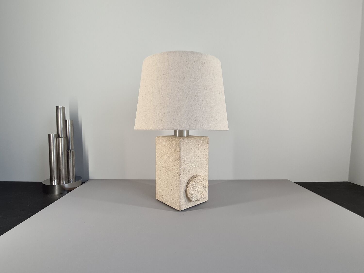 French sculpture lamp in white stone, 60s