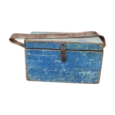 Caisse d'atelier de chantier en bois patinée bleue vintage