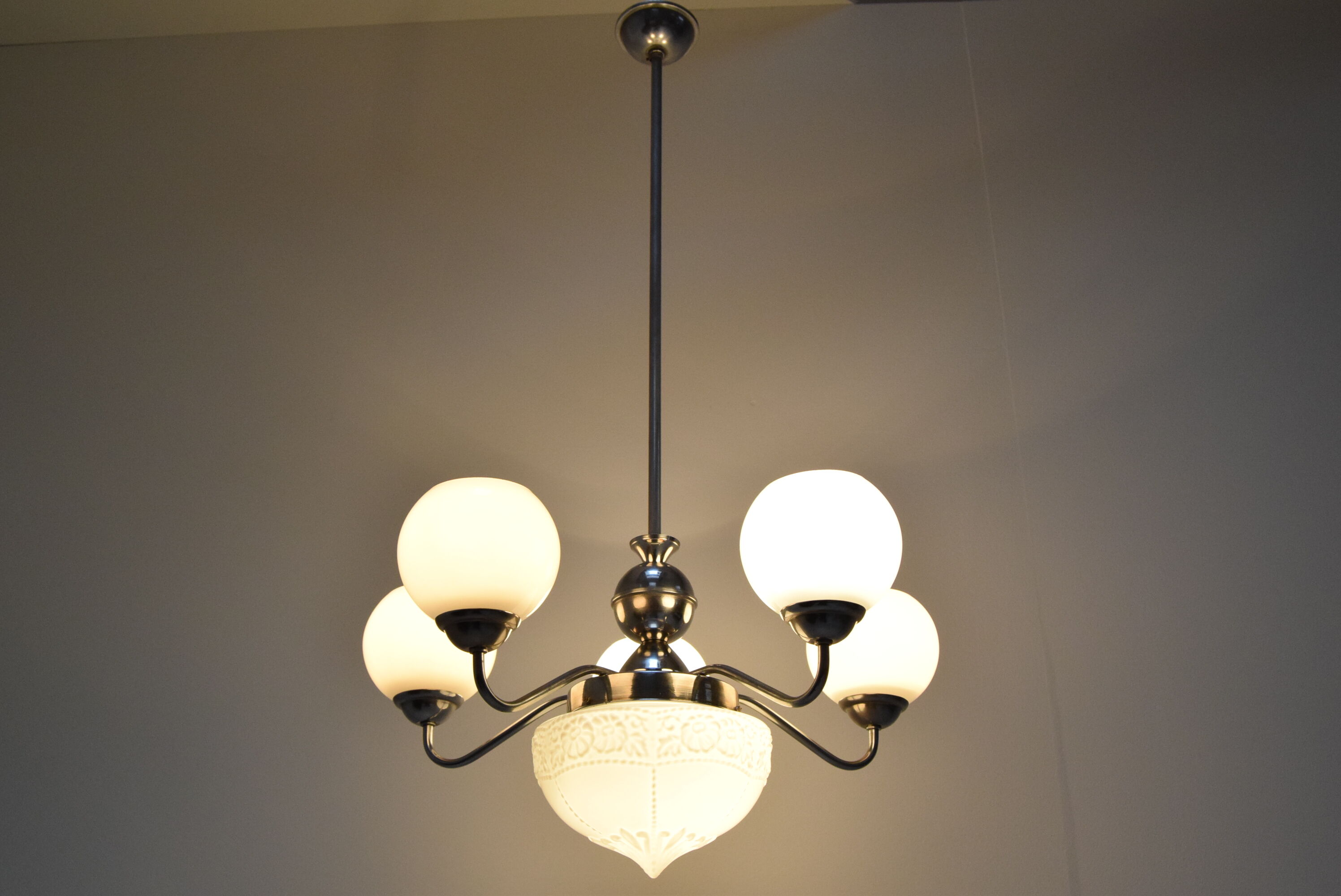 Art deco chrome chandelier,1930's.