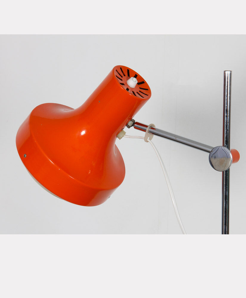 Orange metal floor lamp published by napako around 1970
