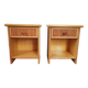 Pair of vintage bedside tables in wood and rattan.