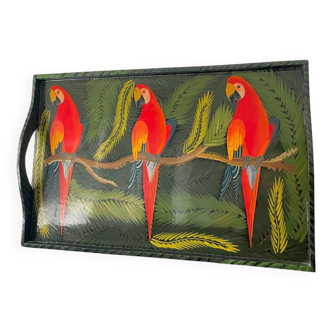 Hand-painted parrot tray