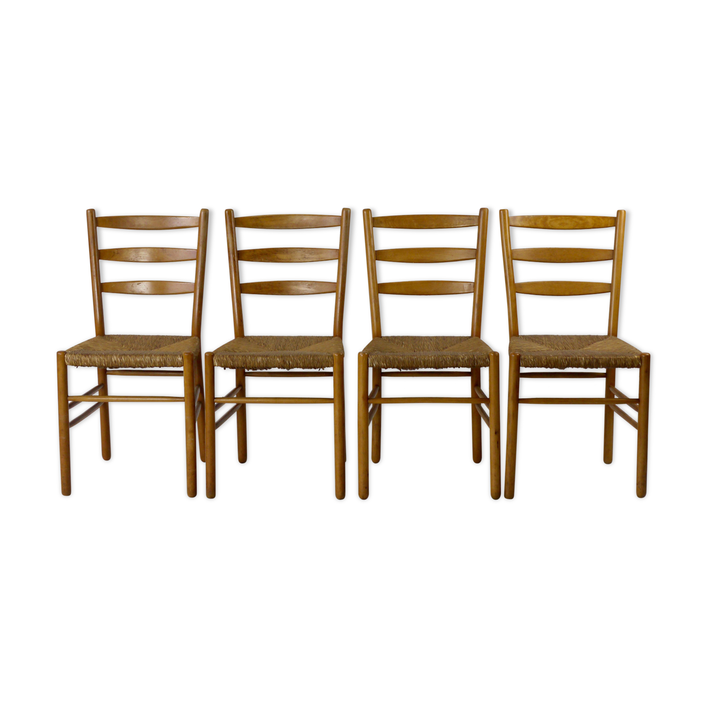 rush seated dining chairs by Hein Salomonson, 1950s, Set of 4