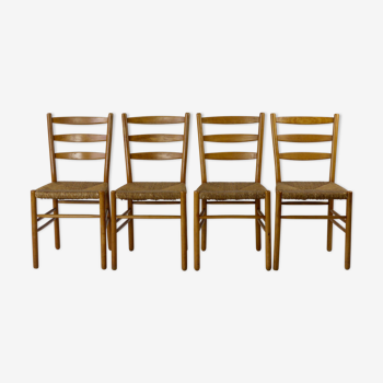 rush seated dining chairs by Hein Salomonson, 1950s, Set of 4