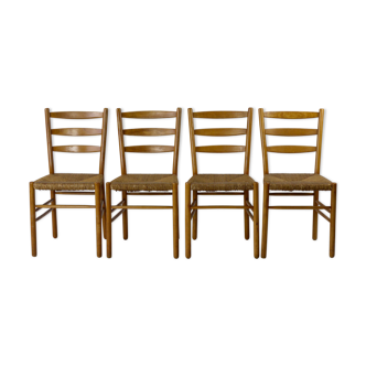 rush seated dining chairs by Hein Salomonson, 1950s, Set of 4