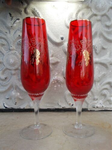 2 flutes champagne artisanat Murano décor pampres