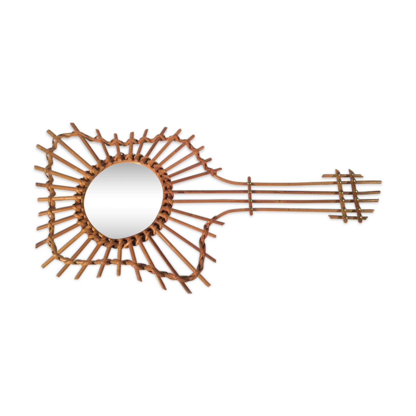 Mirror vintage rattan guitar - 70s - 76x37cm