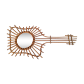 Miroir guitare vintage en rotin - années 70 - 76x37cm