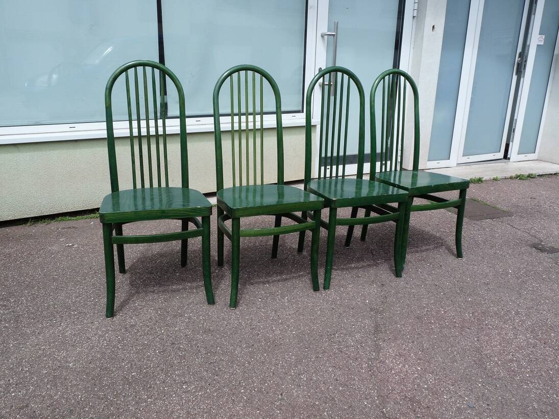 Set of 4 vintage Baumann Eden bistro chairs in green wood