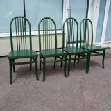 Set of 4 vintage Baumann Eden bistro chairs in green wood