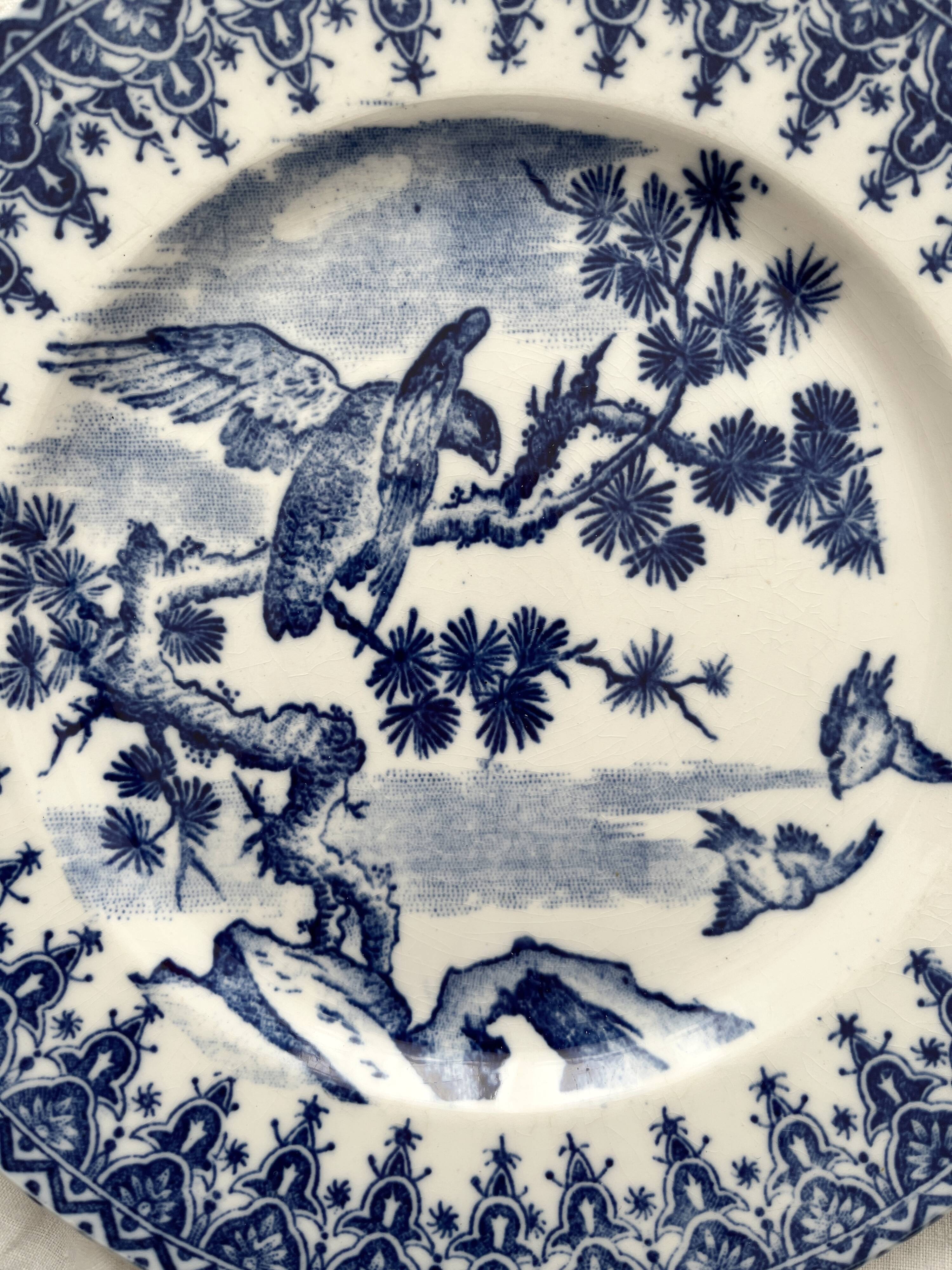 2 ironstone dessert plates with a Japanese-inspired blue design