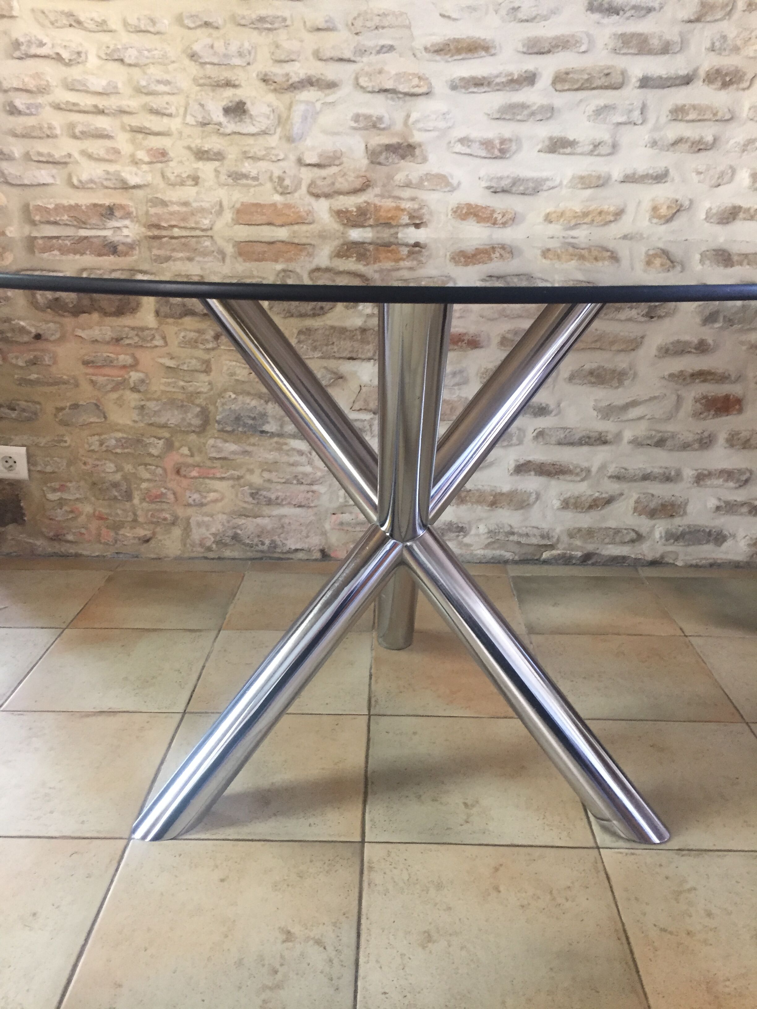 Vintage table roche bobois chrome and glass