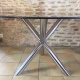 Vintage table roche bobois chrome and glass