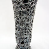 Matte ceramic vase - black and white Fat Lava décor - Annette Roux Vallauris - vintage 60s