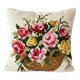 Antique square handmade crochet cushion with floral decoration c