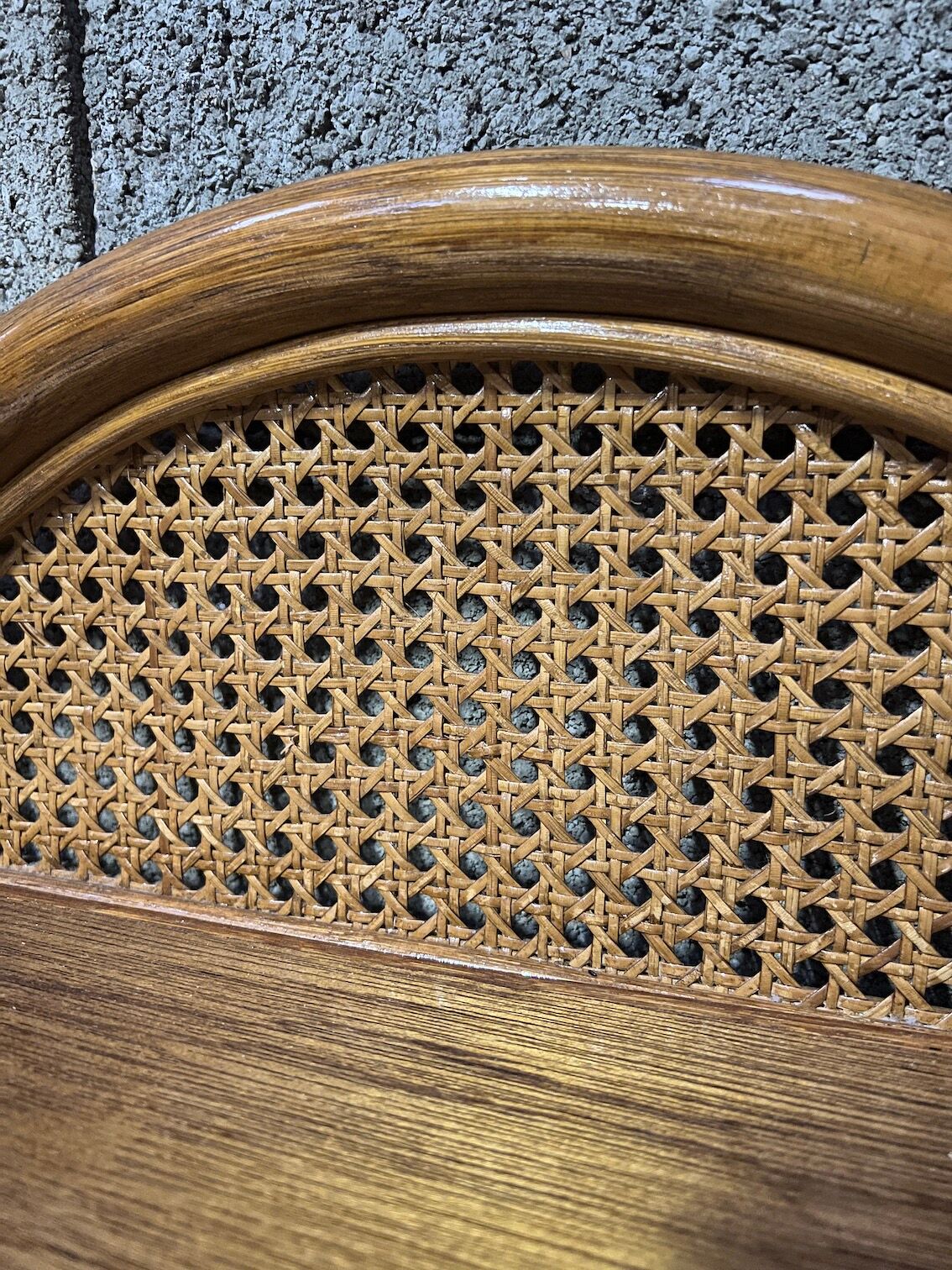Vintage bedside table in rattan, wood and canning