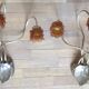 2 brass appliques leaves flowers tulip glass paste