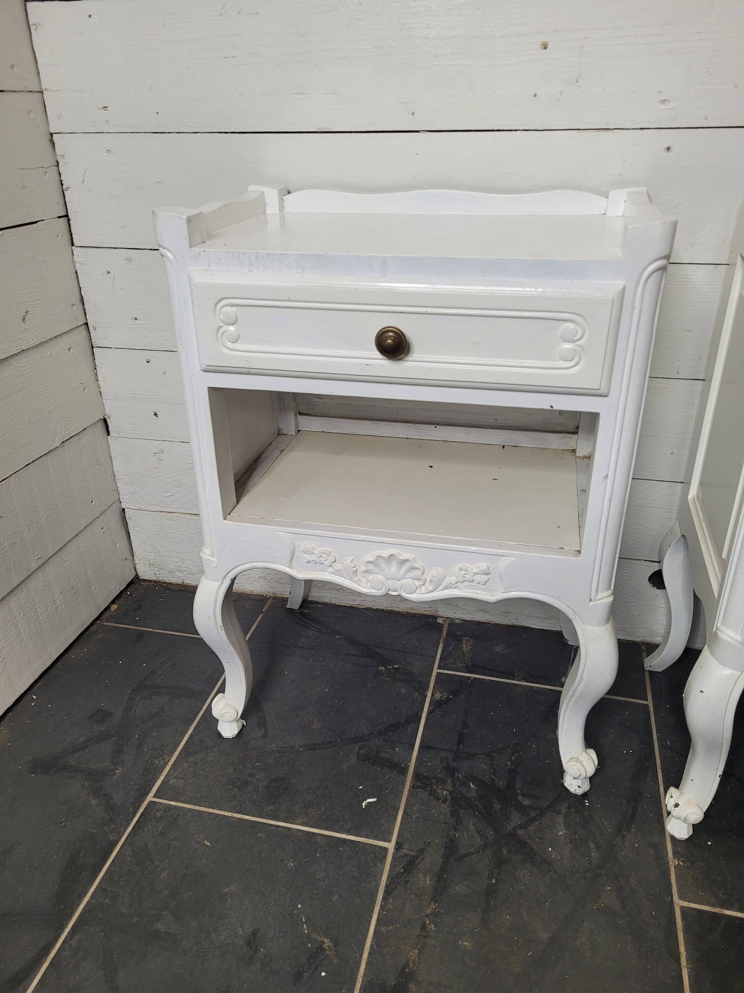 Pair of white patinated Louis XV style bedside tables