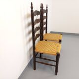 Pair of vintage Arts & Crafts chairs in the style of Antonio Calligaris in oak wood and rope from the 1970s.