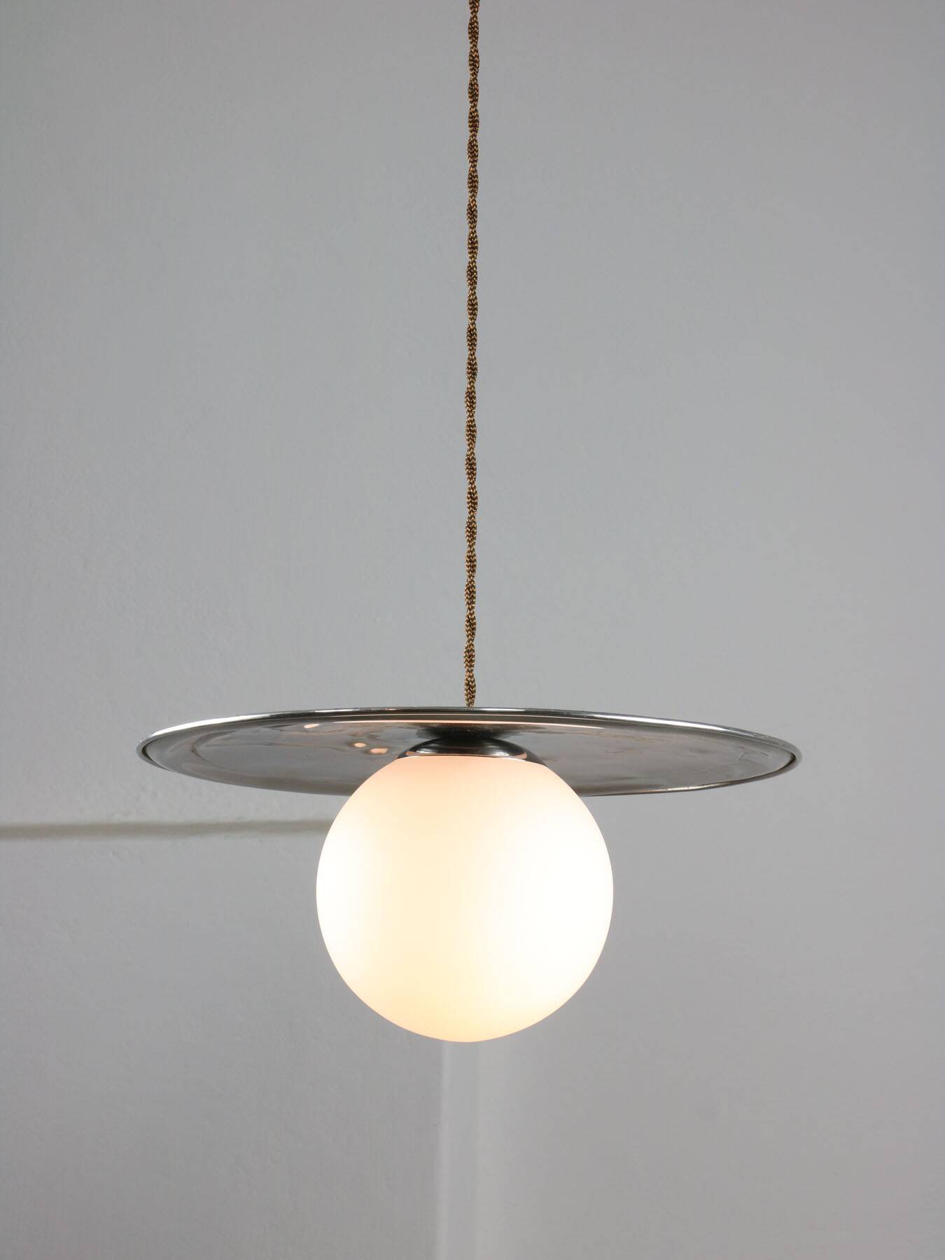 Vintage Metal and Opaline Pendant Lamp