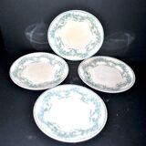 Onnaing Faïencerie set of 4 Coppelia plates with green floral decoration, iron earthenware