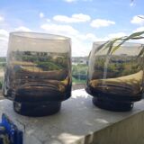 Pair of whiskey glasses/smoked thick glass cocktail - 1960s/1970s