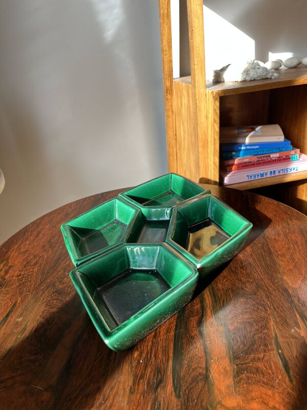 Plat compartimenté VALLAURIS J-M Faux Barbotine losange faïence 60’s