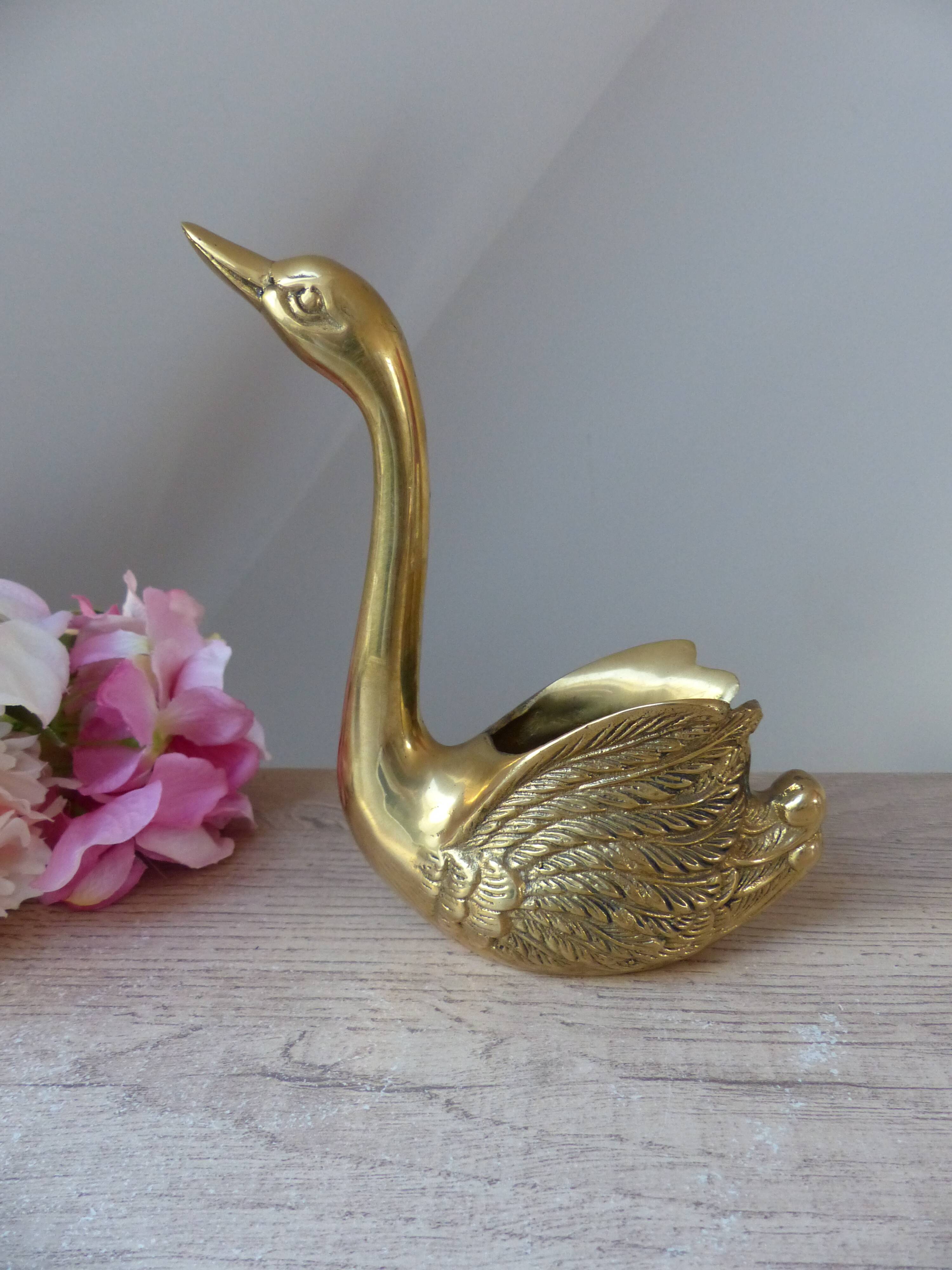 Vintage Solid Brass Swan Bird Figurine