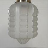 Art Deco pendant lamp with matt glass shade and brass fixture, 1930s